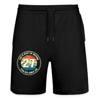 27th birthday so you see with 27 retro gift - Stanley/Stella Trainer Unisex Organic Jogging Shorts - black - Front - Nik (191cm) & Marisol (170cm)