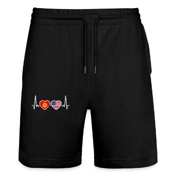 Kyrgyzstan USA Vintage Heartbeat Flag - Stanley/Stella Trainer Unisex Organic Jogging Shorts - black - Front - Nik (191cm) & Marisol (170cm)