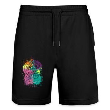 Colorful Splash Art Dog Lover Yorkie - Stanley/Stella Trainer Unisex Organic Jogging Shorts - black - Front - Nik (191cm) & Marisol (170cm)