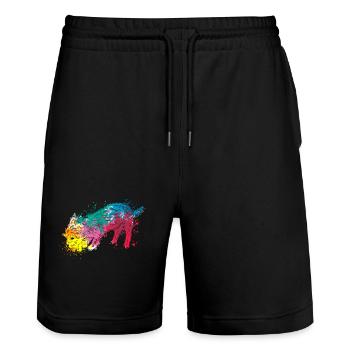 Colorful Splash Art Dog Lover Yorkie - Stanley/Stella Trainer Unisex Organic Jogging Shorts - black - Front - Nik (191cm) & Marisol (170cm)