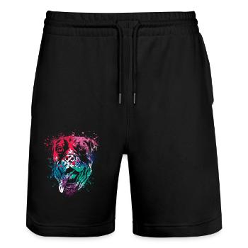 Colorful Splash Art Dog Lover Rottweiler - Stanley/Stella Trainer Unisex Organic Jogging Shorts - black - Front - Nik (191cm) & Marisol (170cm)