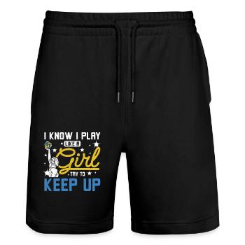 I know I play like a girl try to keep up - Stanley/Stella Unisex Bio Joggingshorts Trainer  - Schwarz - Vorne - Nik (191cm) & Marisol (170cm)
