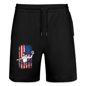 4th of July Usa american flag water polo - Stanley/Stella Unisex Bio Joggingshorts Trainer  - Schwarz - Vorne - Nik (191cm) & Marisol (170cm)