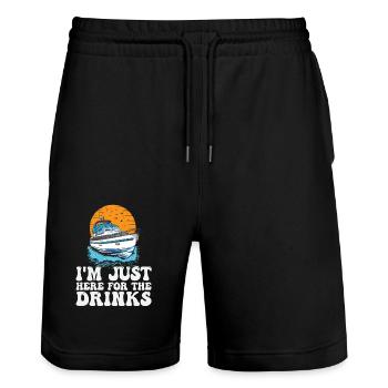 At Just Here For The Drinks Funny Motorboating - Stanley/Stella Trainer Unisex Organic Jogging Shorts - black - Front - Nik (191cm) & Marisol (170cm)
