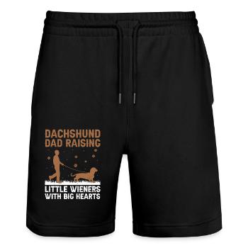 Dachshund Dad Raising Little Wieners Dog Lover Dog - Stanley/Stella Trainer Unisex Organic Jogging Shorts - black - Front - Nik (191cm) & Marisol (170cm)