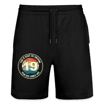 19e anniversaire pour que vous voyiez avec 19 cadeaux rétro - Short de jogging bio TRAINER Stanley/Stella unisexe - noir - Devant - Nik (191cm) & Marisol (170cm)