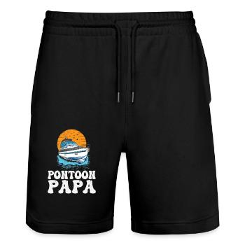 Pontoon Papa Father's Day Motorboating Pontooning - Stanley/Stella Trainer Unisex Organic Jogging Shorts - black - Front - Nik (191cm) & Marisol (170cm)