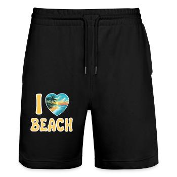 Strand - I love Beach - Stanley/Stella Trainer Unisex Organic Jogging Shorts - black - Front - Nik (191cm) & Marisol (170cm)