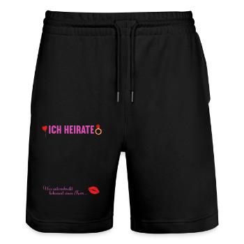 Junggesellenabschied Polterabend JGA Männer - Stanley/Stella Unisex Bio Joggingshorts Trainer  - Schwarz - Vorne - Nik (191cm) & Marisol (170cm)