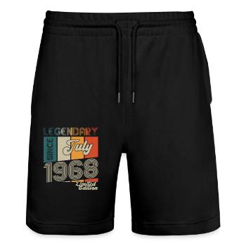 55th Birthday Man Born In July Born 1968 - Stanley/Stella Trainer Unisex Organic Jogging Shorts - black - Front - Nik (191cm) & Marisol (170cm)