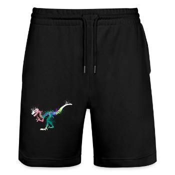 Splash art Dinosaur velociraptor skeleton - Stanley/Stella Unisex Bio Joggingshorts Trainer  - Schwarz - Vorne - Nik (191cm) & Marisol (170cm)
