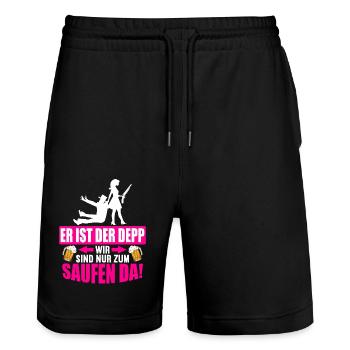 Junggesellenabschied Poltern Polterabend JGA - Stanley/Stella Unisex Bio Joggingshorts Trainer  - Schwarz - Vorne - Nik (191cm) & Marisol (170cm)