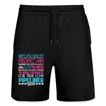 Pipeliner Wife Why Do I Do It - Stanley/Stella Trainer Unisex Organic Jogging Shorts - black - Front - Nik (191cm) & Marisol (170cm)