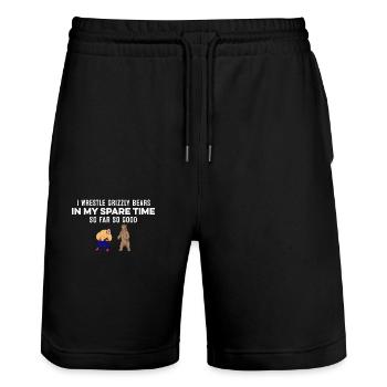 I Wrestle Grizzly Bears In My Spare Time Hiphop - Stanley/Stella Trainer Unisex Organic Jogging Shorts - black - Front - Nik (191cm) & Marisol (170cm)