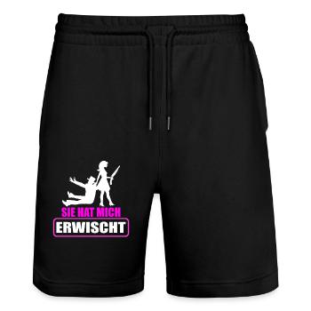 Junggesellenabschied Polterabend JGA Männer - Stanley/Stella Unisex Bio Joggingshorts Trainer  - Schwarz - Vorne - Nik (191cm) & Marisol (170cm)