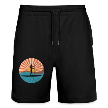 Retro SUP Standup Paddle Board Sommer Geschenk - Stanley/Stella Unisex Bio Joggingshorts Trainer  - Schwarz - Vorne - Nik (191cm) & Marisol (170cm)