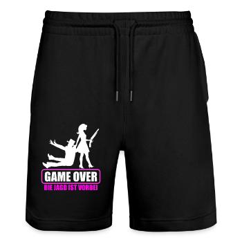 Junggesellenabschied Polterabend JGA Männer - Stanley/Stella Unisex Bio Joggingshorts Trainer  - Schwarz - Vorne - Nik (191cm) & Marisol (170cm)