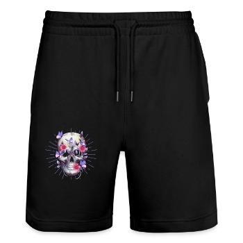 Flowered Skull Halloween Butterfly Trick - Stanley/Stella Trainer Unisex Organic Jogging Shorts - black - Front - Nik (191cm) & Marisol (170cm)