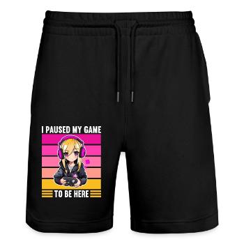 Gaming Console PC Gamer Girl Gamer Girl - Stanley/Stella Trainer Unisex Organic Jogging Shorts - black - Front - Nik (191cm) & Marisol (170cm)