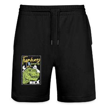 Truthahn Saurus T Rex Thanksgiving Day Pilger Dino - Stanley/Stella Unisex Bio Joggingshorts Trainer  - Schwarz - Vorne - Nik (191cm) & Marisol (170cm)