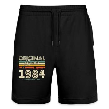 Original Classic 1984 - 40 Jahre Limited Edition - Stanley/Stella Unisex Bio Joggingshorts Trainer  - Schwarz - Vorne - Nik (191cm) & Marisol (170cm)