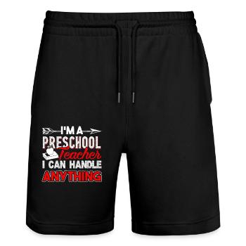 Preschool Teacher Handle Anything - Stanley/Stella Trainer Unisex Organic Jogging Shorts - black - Front - Nik (191cm) & Marisol (170cm)