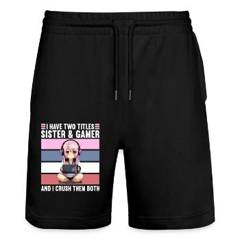 Gaming Console PC Gamer Girl Gamer Girl - Stanley/Stella Trainer Unisex Organic Jogging Shorts - black - Front - Nik (191cm) & Marisol (170cm)