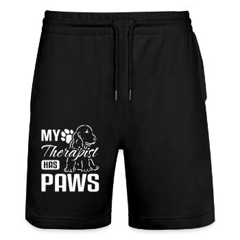 Mon thérapeute a des pattes cocker spaniel - Short de jogging bio TRAINER Stanley/Stella unisexe - noir - Devant - Nik (191cm) & Marisol (170cm)