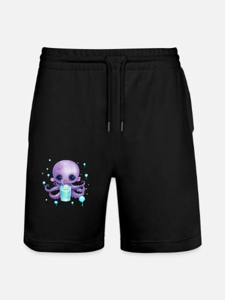 Cute Octo mit Sommer Drink - Stanley/Stella Unisex Bio Joggingshorts Trainer - Schwarz