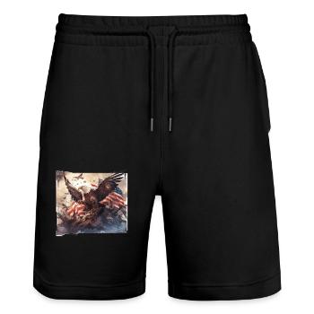Common Eagle America America Flag Usa - Stanley/Stella Trainer Unisex Organic Jogging Shorts - black - Front - Nik (191cm) & Marisol (170cm)