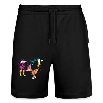 Colerfull Splash Art Farm animals cow - Stanley/Stella Unisex Bio Joggingshorts Trainer  - Schwarz - Vorne - Nik (191cm) & Marisol (170cm)