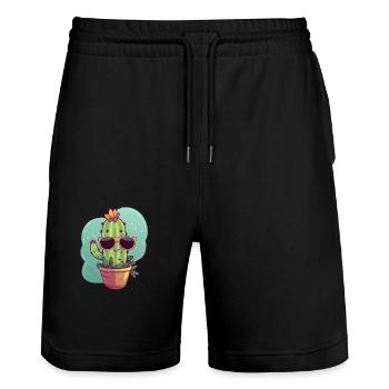 Cactus mignon mignon avec des lunettes de soleil pour l’été - Short de jogging bio TRAINER Stanley/Stella unisexe - noir - Devant - Nik (191cm) & Marisol (170cm)