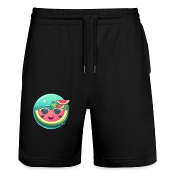 Pastèque d’été avec lunettes de soleil dans la mer - Short de jogging bio TRAINER Stanley/Stella unisexe - noir - Devant - Nik (191cm) & Marisol (170cm)