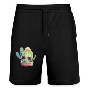 Cactus mignon mignon avec des lunettes de soleil pour l’été - Short de jogging bio TRAINER Stanley/Stella unisexe - noir - Devant - Nik (191cm) & Marisol (170cm)
