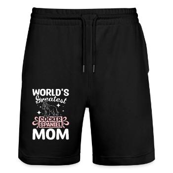 La plus grande maman cocker du monde - Short de jogging bio TRAINER Stanley/Stella unisexe - noir - Devant - Nik (191cm) & Marisol (170cm)