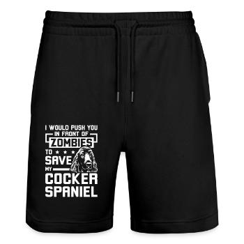 Vous pousser devant les zombies cocker spaniel - Short de jogging bio TRAINER Stanley/Stella unisexe - noir - Devant - Nik (191cm) & Marisol (170cm)