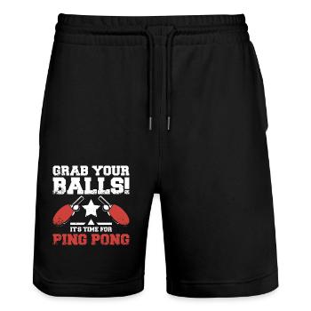 Grab your balls it's time for ping pong - Stanley/Stella Trainer Unisex Organic Jogging Shorts - black - Front - Nik (191cm) & Marisol (170cm)