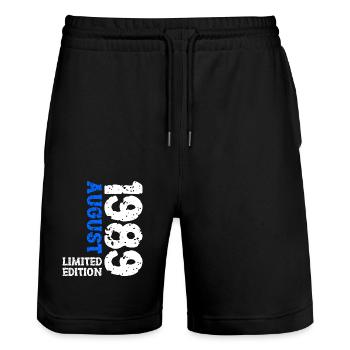 1989 August Limited Edition 34. Geburtstag Outfit - Stanley/Stella Unisex Bio Joggingshorts Trainer  - Schwarz - Vorne - Nik (191cm) & Marisol (170cm)