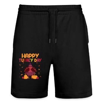 Happy Turkey Day Funny Thanksgiving Autumn Autumn - Stanley/Stella Trainer Unisex Organic Jogging Shorts - black - Front - Nik (191cm) & Marisol (170cm)