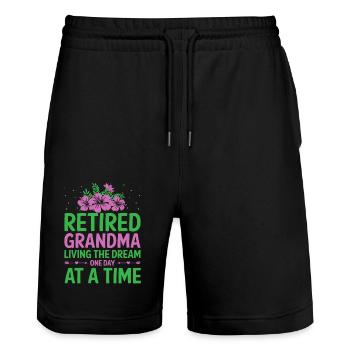 Grand-mère retraitée Pension de retraite Grand-mère Reti - Short de jogging bio TRAINER Stanley/Stella unisexe - noir - Devant - Nik (191cm) & Marisol (170cm)