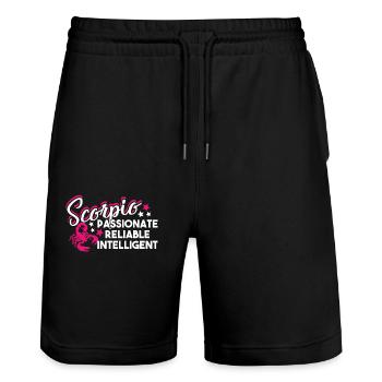 Scorpio Scorpio Passionate Reliable Intelligent - Stanley/Stella Trainer Unisex Organic Jogging Shorts - black - Front - Nik (191cm) & Marisol (170cm)