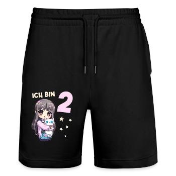 2 Jahre Mädchen Anime Kawaii Katze 2. Geburtstag - Stanley/Stella Unisex Bio Joggingshorts Trainer  - Schwarz - Vorne - Nik (191cm) & Marisol (170cm)