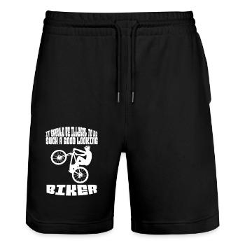 Fahrrad Radfahren Radeln Radfahrer Fahrradfahrer - Stanley/Stella Unisex Bio Joggingshorts Trainer  - Schwarz - Vorne - Nik (191cm) & Marisol (170cm)