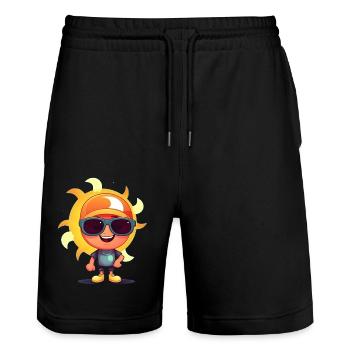 Sun with Sunglasses - Stanley/Stella Trainer Unisex Organic Jogging Shorts - black - Front - Nik (191cm) & Marisol (170cm)