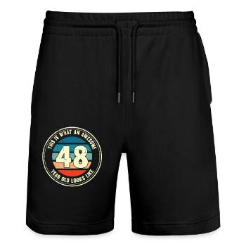48e anniversaire donc vous voyez avec 48 cadeau rétro - Short de jogging bio TRAINER Stanley/Stella unisexe - noir - Devant - Nik (191cm) & Marisol (170cm)