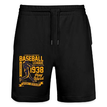 Baseball league graphic - Stanley/Stella Trainer Unisex Organic Jogging Shorts - black - Front - Nik (191cm) & Marisol (170cm)