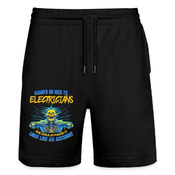 Électricien cadeau amusant pour ingénieur électricien - Short de jogging bio TRAINER Stanley/Stella unisexe - noir - Devant - Nik (191cm) & Marisol (170cm)