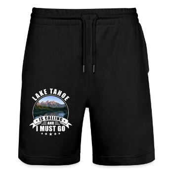 Lake Tahoe Souvenir Lake Tahoe Ruft - Stanley/Stella Unisex Bio Joggingshorts Trainer  - Schwarz - Vorne - Nik (191cm) & Marisol (170cm)
