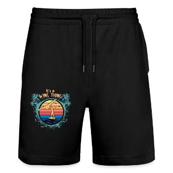 It s a Wing Thing Hydrofoil Wingfoil Wingfoiling - Stanley/Stella Unisex Bio Joggingshorts Trainer  - Schwarz - Vorne - Nik (191cm) & Marisol (170cm)