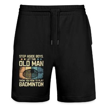 Laissez ce vieil homme vous montrer comment jouer au badminton - Short de jogging bio TRAINER Stanley/Stella unisexe - noir - Devant - Nik (191cm) & Marisol (170cm)